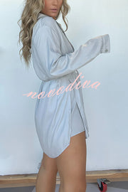 Solid Color Long Sleeve Button Casual Shirt-Style Rompers