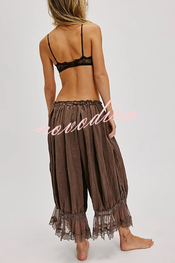 Pastoral Style Elastic Waist Lace Hem Bloomer Pants