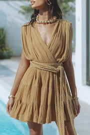 Glimpse of Happiness Linen Blend Draped Braids Belt Cover Up Mini Dress