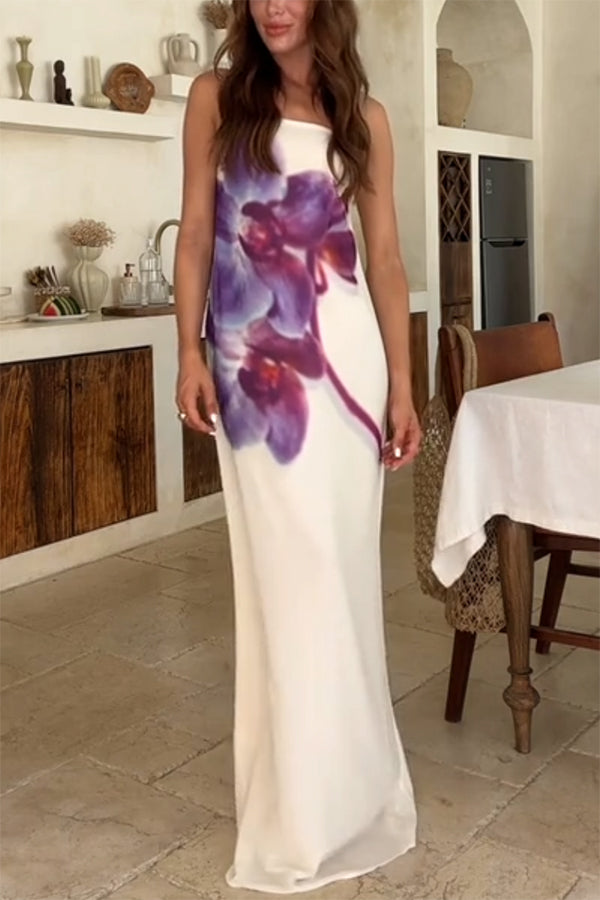 Modern Muse Chiffon Floral Print Strapless Maxi Dress