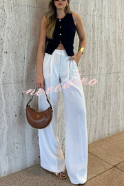 Solid Color Waist Pocket Loose Wide Leg Pants