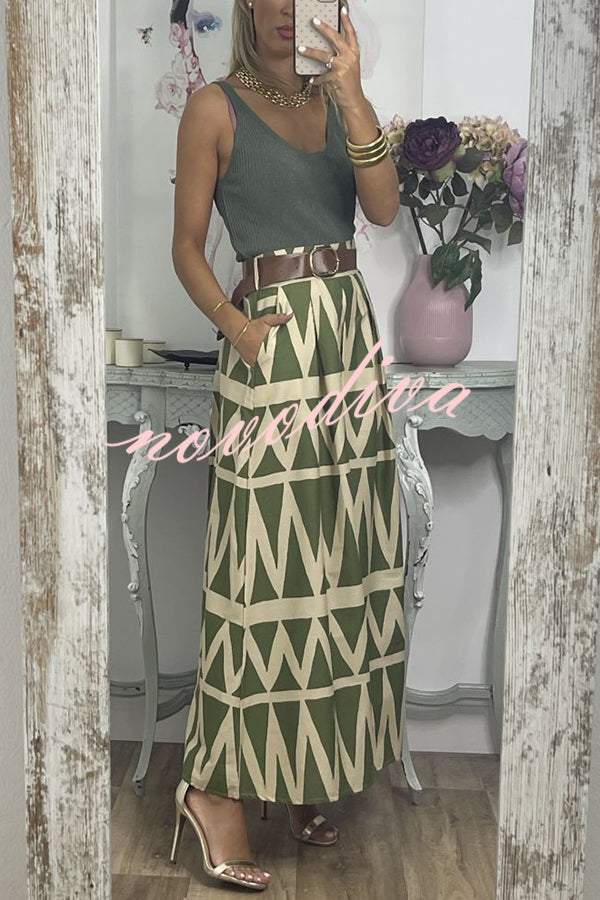 Unique Print Loose Pocket Holiday Maxi Skirt