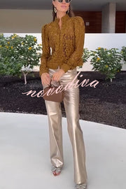 Ceyvan Metallic Fabric High-waist Pocket Straight Leg Stretch Pants