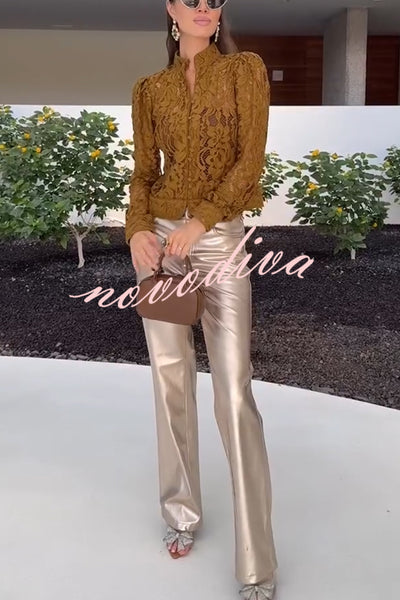 Ceyvan Metallic Fabric High-waist Pocket Straight Leg Stretch Pants