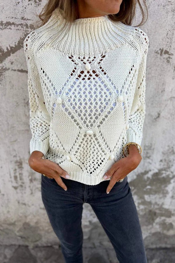 Solid Color Hollow Round Neck Casual Loose Knitted Sweater