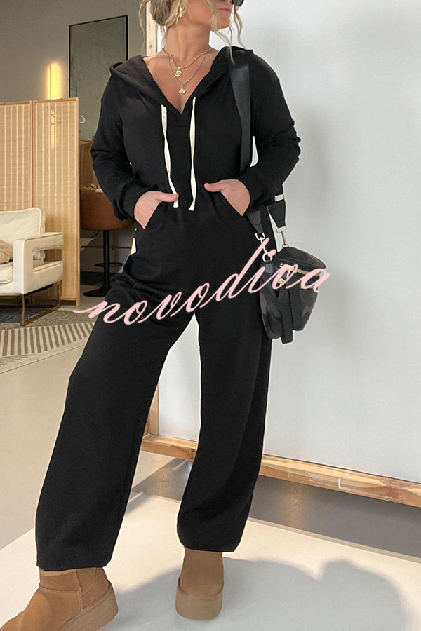 Cozy Days Long Sleeve Pocket Hooded Drawstring Jumpsuit