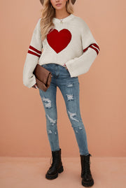 Fashionable Heart-shaped Jacquard Long-sleeved Loose Knit Sweater