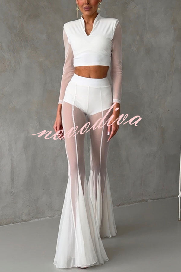Deep Chic Mesh High Rise Elastic Waist Fishtail Stretch Pants