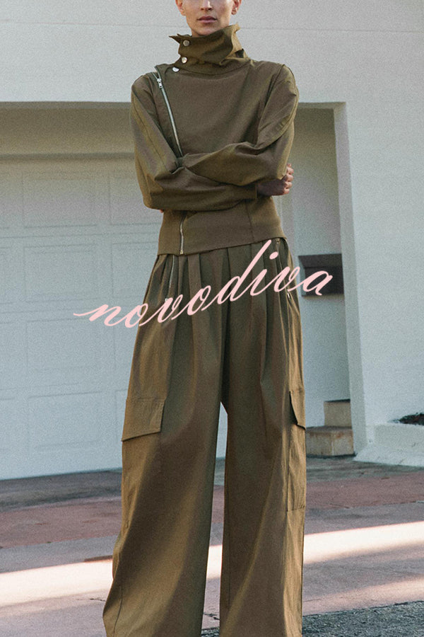 Fashionable High-neck Long-sleeved Zippered Simple Jacket