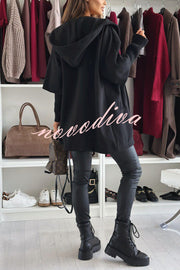 Solid Color Loose Pocket Hooded Long Sleeve Jacket