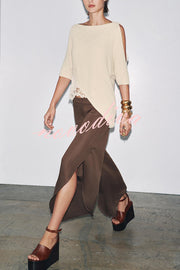 Fashion Slim-fit One-shoulder Stretch Bodysuit and Casual Side-slit Pants Set
