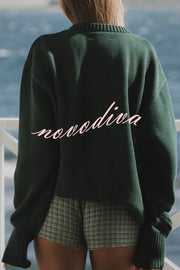 Fashionable Fish Pattern Round Neck Loose Knitted Sweater