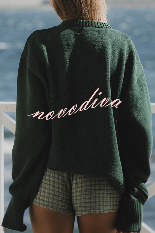 Fashionable Fish Pattern Round Neck Loose Knitted Sweater