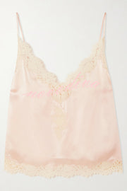 Celebration Look Contrast Color Satin Lace Trim V-Neck Slip Tank