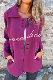 Solid Color Lapel Long Sleeve Button Loose Coat