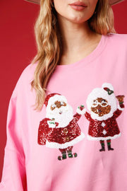 Christmas Santa Sequined Casual Loose Long Sleeve Sweatshirt