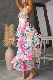 Dreamy Destiny Floral Print Elastic Back Tiered Maxi Dress