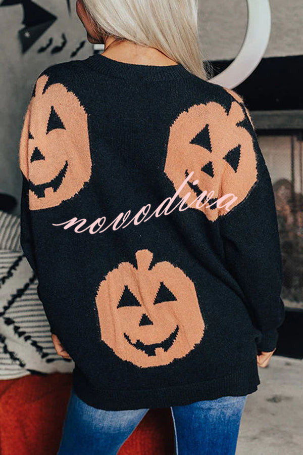 Hey Pumpkin Knit Loose Pullover Halloween Sweater