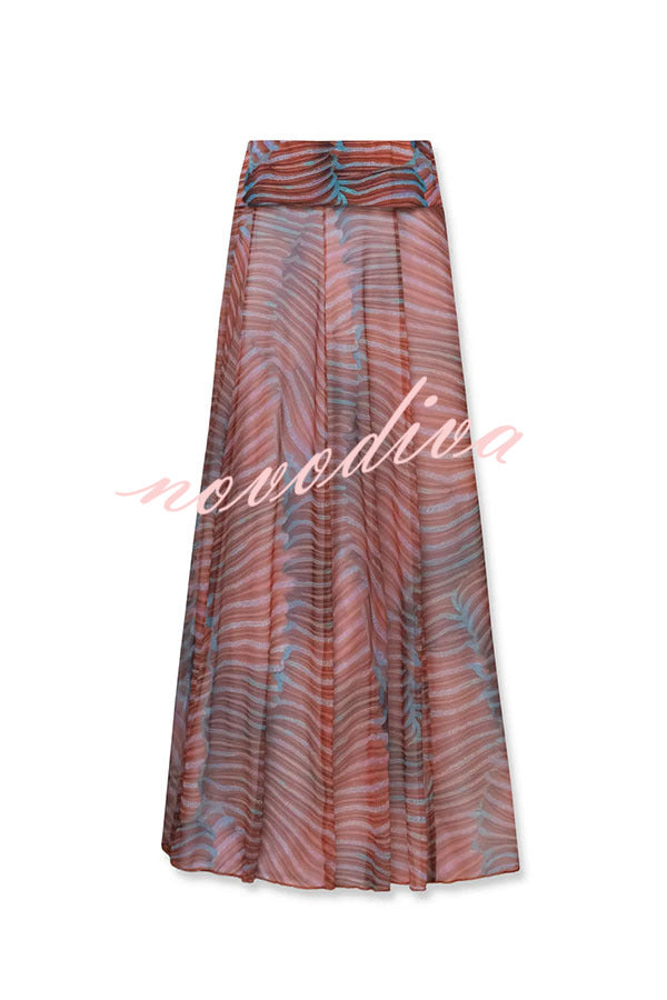 Bella Stretch Mesh Unique Print Bodysuit and High Rise Elastic Waist Maxi Skirt Set