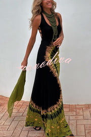 Summer Adventures Tie-dye Print Back Lace-up Stretch Maxi Dress