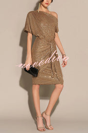 Solid Sequined Elegant Strappy Mini Dress