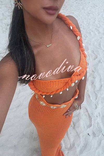 Takian Hollow Crochet Knit Braid Shell Trim Crop Vacation Tank