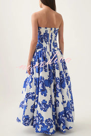 Perfect Moment Floral Off Shoulder Ruched Bodice Drape Bubble Hem Maxi Dress