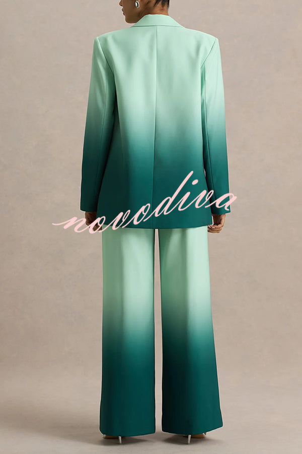 Enya Ombre Print Single Button Long Sleeve Lapel Loose Blazer
