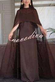 Moonlit Muse Sheer Chiffon High Low Cape Slip Maxi Dress