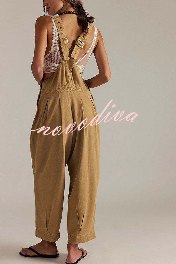 Fashionable Casual Side Pocket Button Loose Denim Overalls