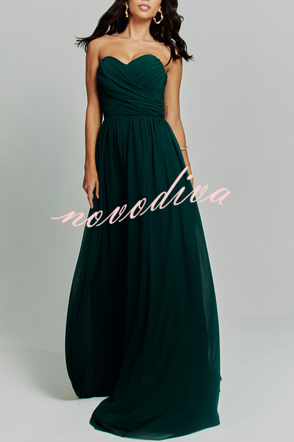 Romantic Party Chiffon Off Shoulder Sweetheart Neck Ruched Cape Maxi Dress