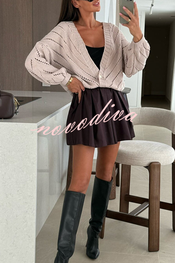Fashion Hollow Knitted V-neck Button Loose Cardigan