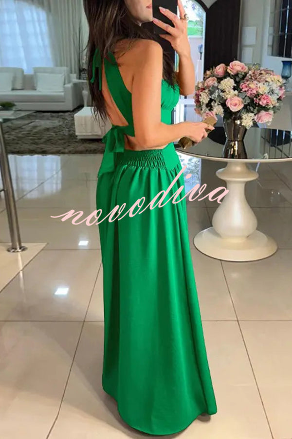 Solid Color Sexy Cross Tie Backless Maxi Dress