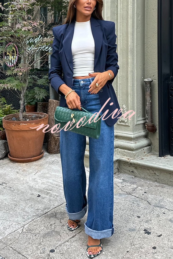 Weekend Plans High Rise Pocketed Straight Wide Leg Jeans