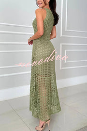 Mariane Crochet Knit Round Neck Texture A-line Maxi Dress