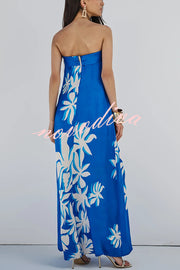 Fashion Vacation Satin Unique Print Off Shoulder Maxi Dress