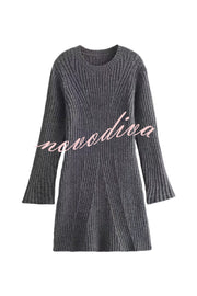 Beautiful Basic Ribbed Knit Long Slit Sleeve Flare Stretch Dress