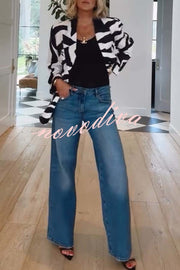 Breath of Freedom Animal Print Button Up Long Sleeve Lapel Loose Blazer