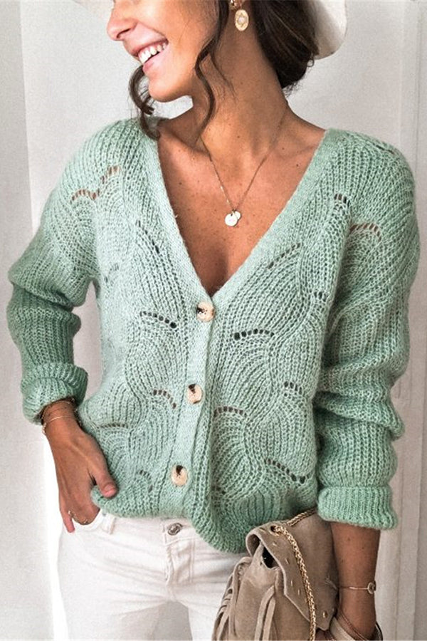 Fashionable V-neck Long-sleeved Knitted Sweater Cardigan