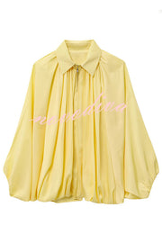 Fashion Lapel Loose Puff Long Sleeve Casual Zipper Jacket