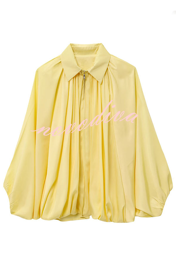 Fashion Lapel Loose Puff Long Sleeve Casual Zipper Jacket