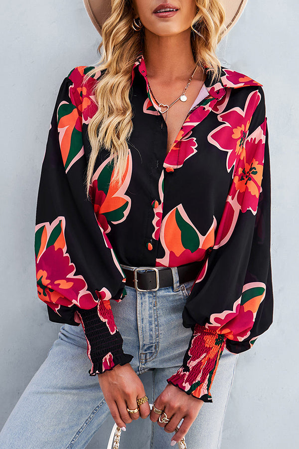 Contrast Unique Print Button Down Long Sleeved Shirt