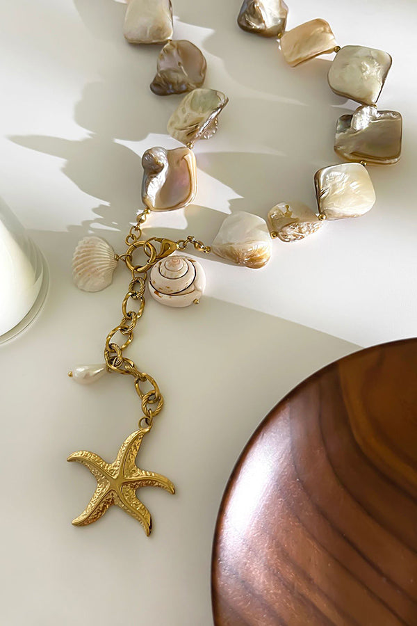 Stylish Pearl Beaded Starfish Pendant Necklace