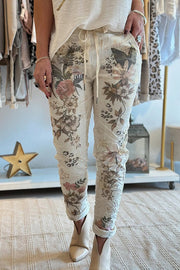 Floral Print Elastic Waist Casual Pocket Pants