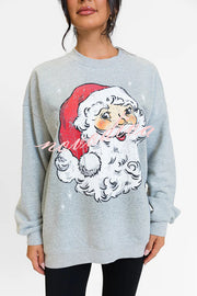 Christmas Cartoon Santa Claus Print Long Sleeve Loose Sweatshirt