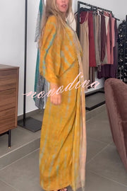 Unique Printed V-neck High-waisted Loose-fitting Holiday Maxi Dress