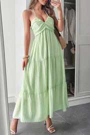 Solid Color Halterneck Tie Casual Holiday Style Maxi Dress