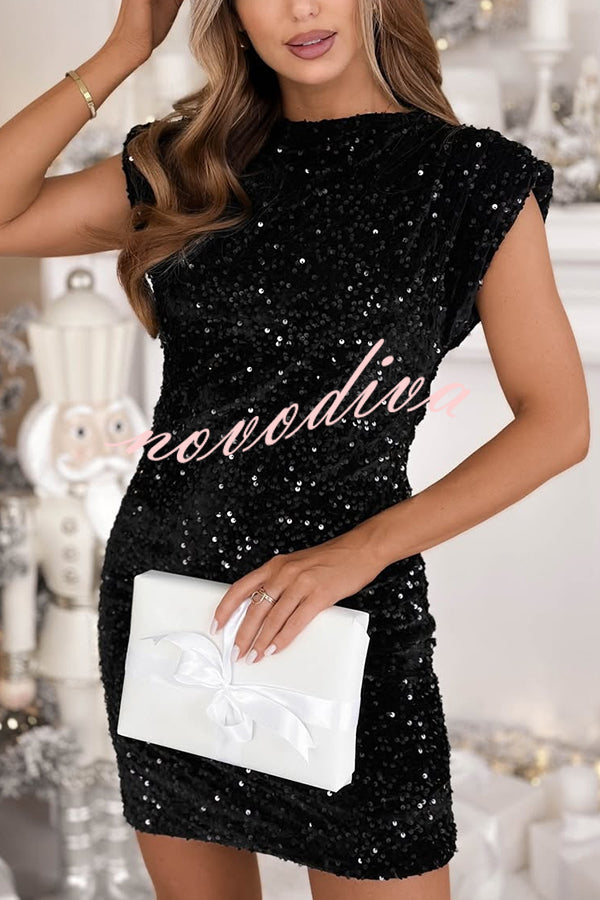Fashionable Sequined Round Neck Sleeveless Slim-fit Mini Dress