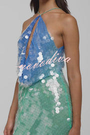 Fashion Sexy Sequined Backless Halter Neck Slim Fit Mini Dress