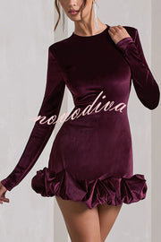 Solid Color Velvet Slim-fit Long-sleeved Mini Dress